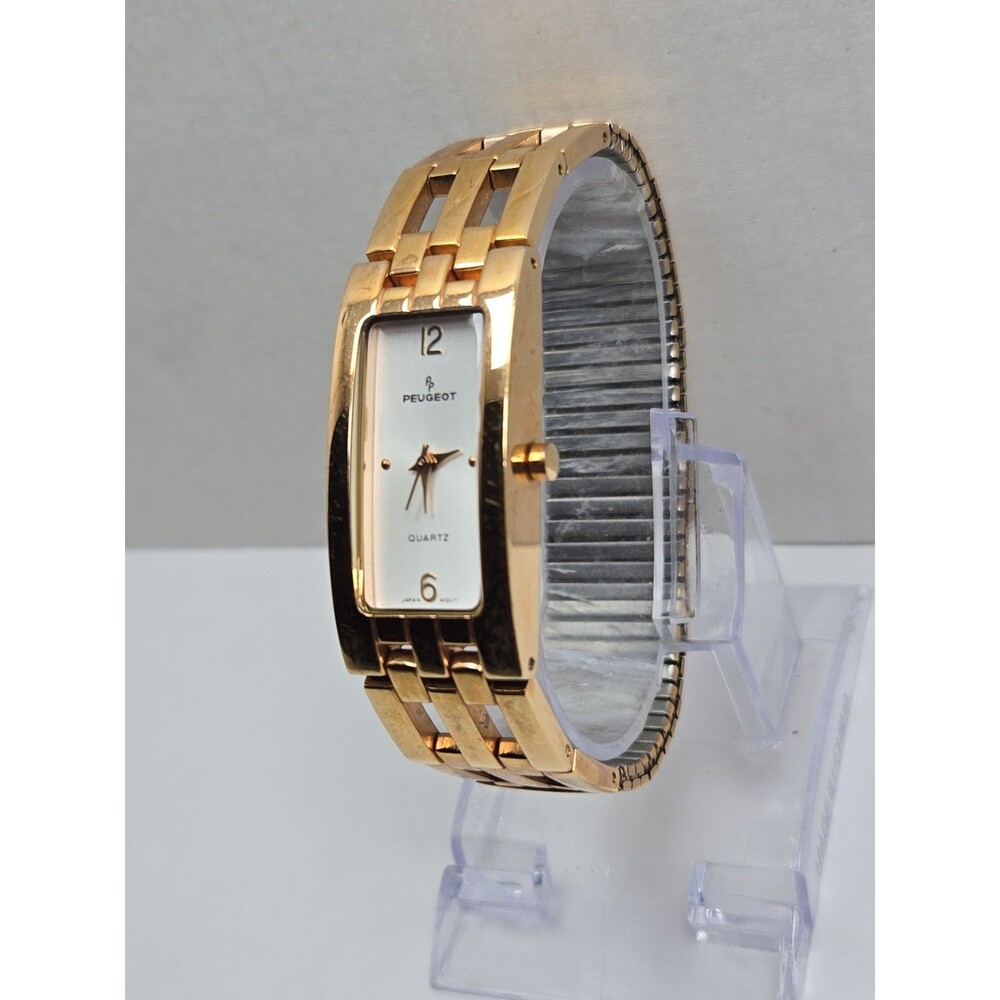 Womens Peugeot PQ8540 Rose Gold Tone Rectangle Bracelet Quartz Watch New Battery - Picture 2 of 12